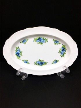 Porcelain 12" Blue Roses Oval Plate (2 Pcs) With Gift Box
